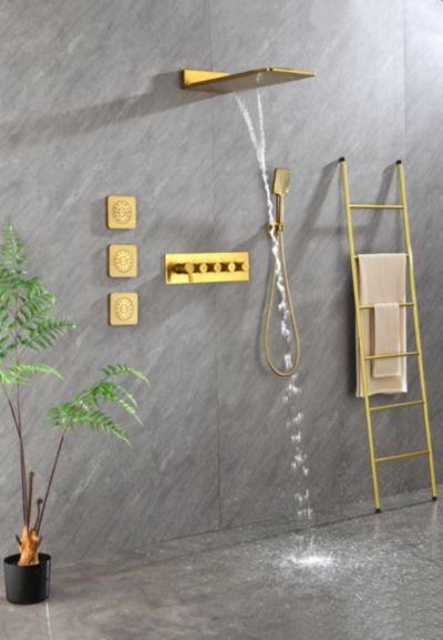 Wall Mounted Waterfall Rain Shower System With 3 Body Sprays & Handheld Shower