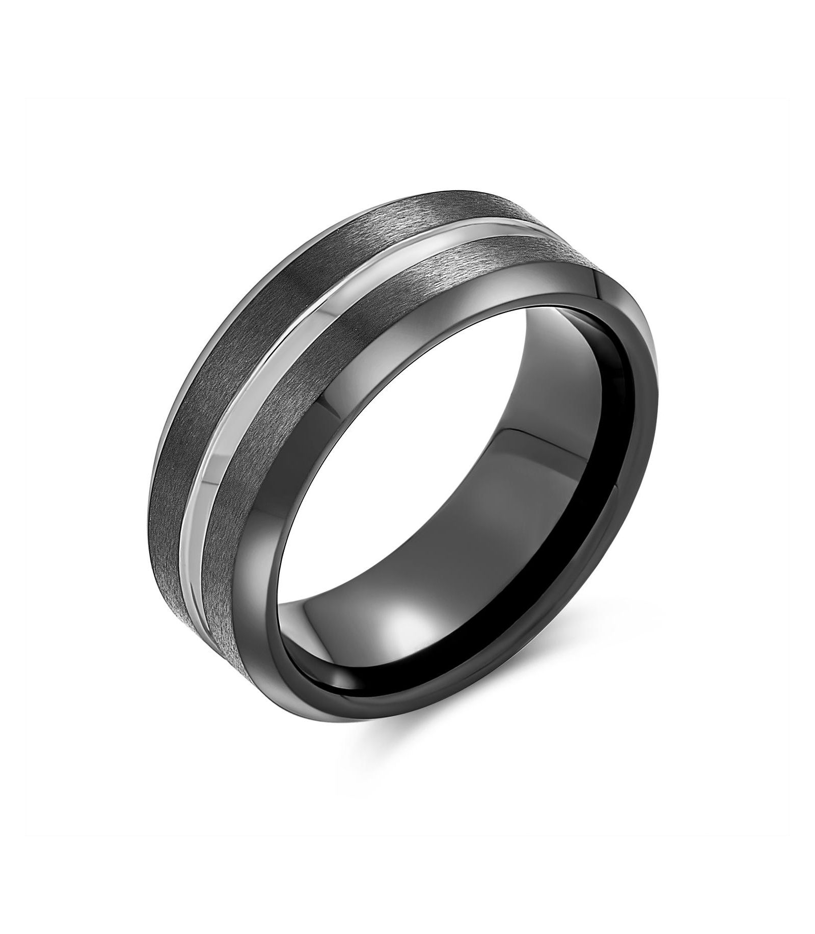 Bling Jewelry Simple Two Tone Center Couples Titanium Band Ring Comfort Fit