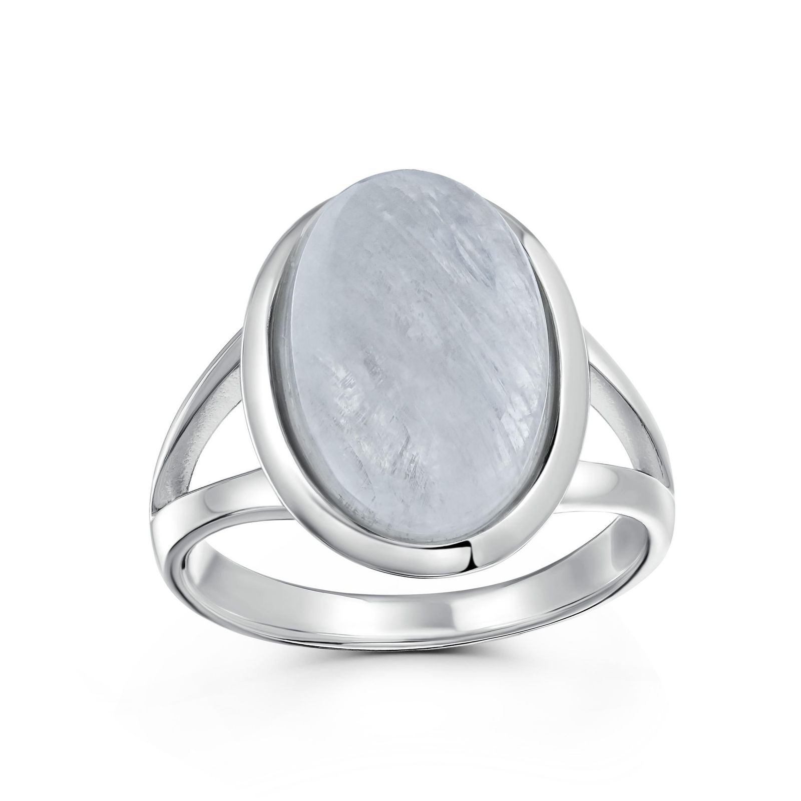 Bling Jewelry Oval Moonstone Statement Ring Split Shank Band .925 Sterling Silver