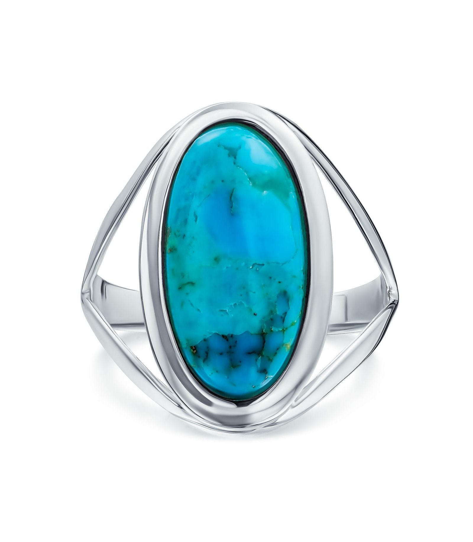 Bling Jewelry Large Cabochon Oval Turquoise Statement Ring Split Band Sterling Silver