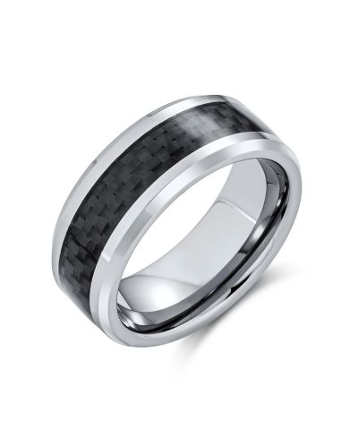 Bling Jewelry Geometric Pattern Grey Black Carbon Fiber Inlay Couples Titanium Band Rings Comfort Fit 8MM