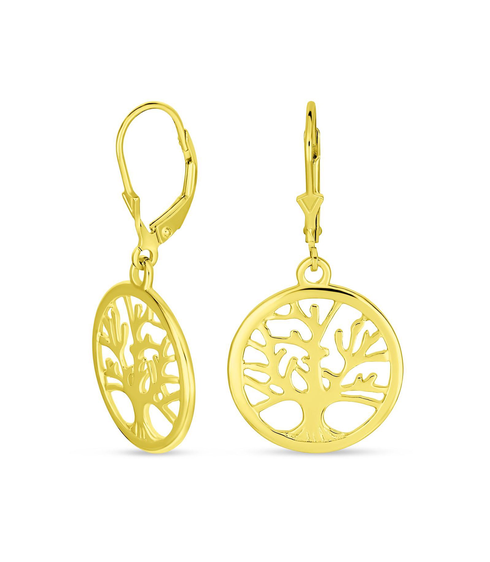 Bling Jewelry Classic Round Disc Family Tree of Life Dangle Earrings .925 Sterling Silver