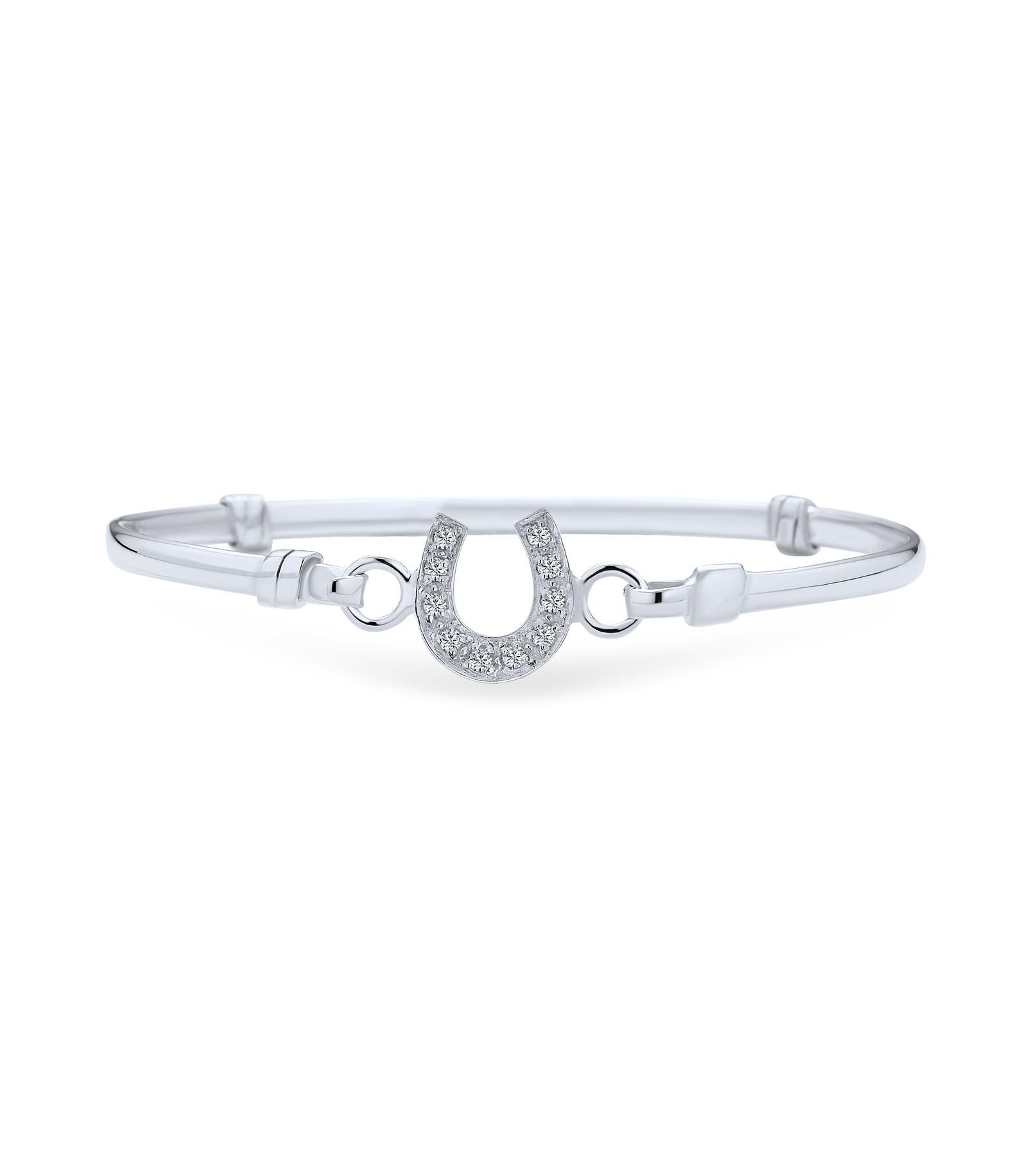 Bling Jewelry Good Luck Horseshoe Equestrian Bangle Bracelet Pave CZ .925 Sterling Silver