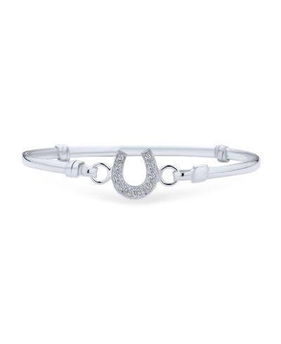 Bling Jewelry Good Luck Horseshoe Equestrian Bangle Bracelet Pave CZ .925 Sterling Silver
