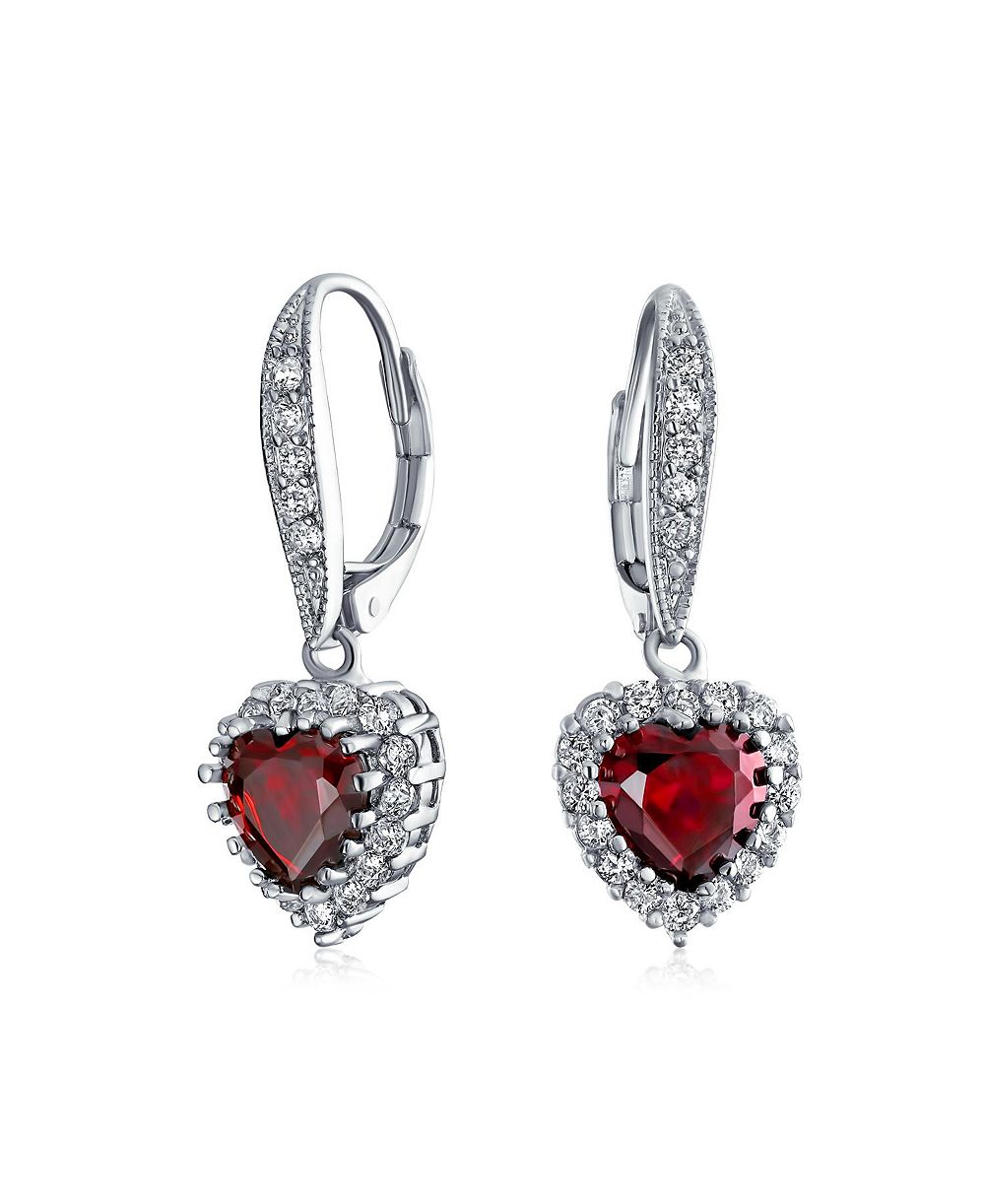 Серьги-подвески с красным CZ кубическим цирконием и сердечком от Bling Jewelry с родиевым покрытием