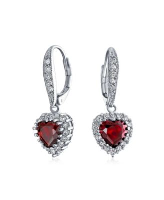 Серьги-подвески с красным CZ кубическим цирконием и сердечком от Bling Jewelry с родиевым покрытием