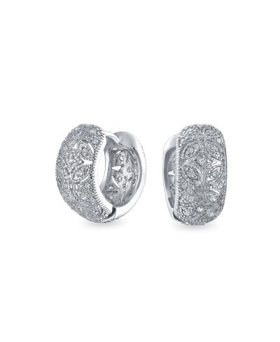 Bling Jewelry Серьги-кольца с цветочными акцентами CZ Gold Plated