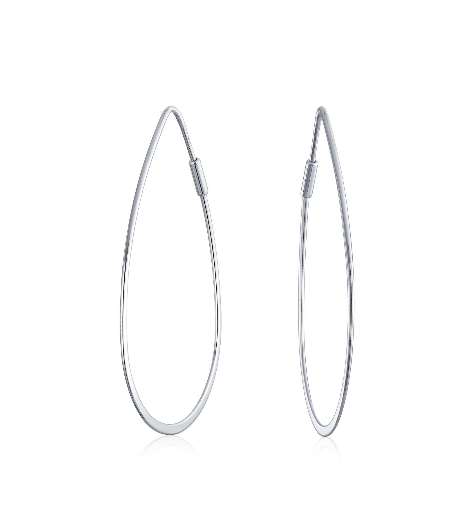 Серьги-кольца Bling Jewelry Endless Lightweight Thin Oval Shape Big Hoop,.925 Sterling Silver 2 Inch