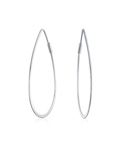 Серьги-кольца Bling Jewelry Endless Lightweight Thin Oval Shape Big Hoop,.925 Sterling Silver 2 Inch