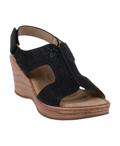 GC Shoes Women's Amara Embellished Slingback Wedge Sandals