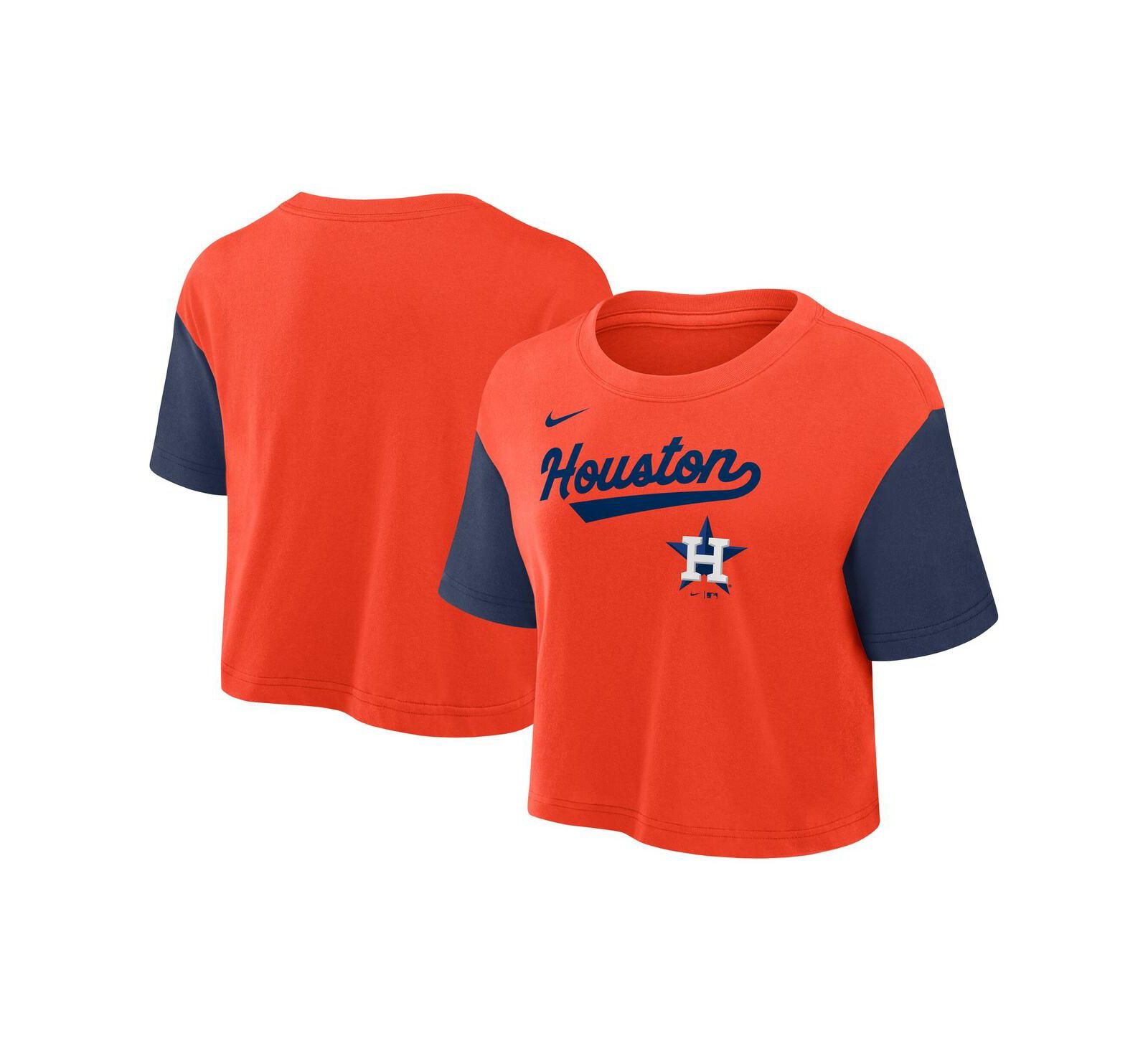 Nike Women's Orange/Navy Houston Astros Script Cropped Performance T-Shirt