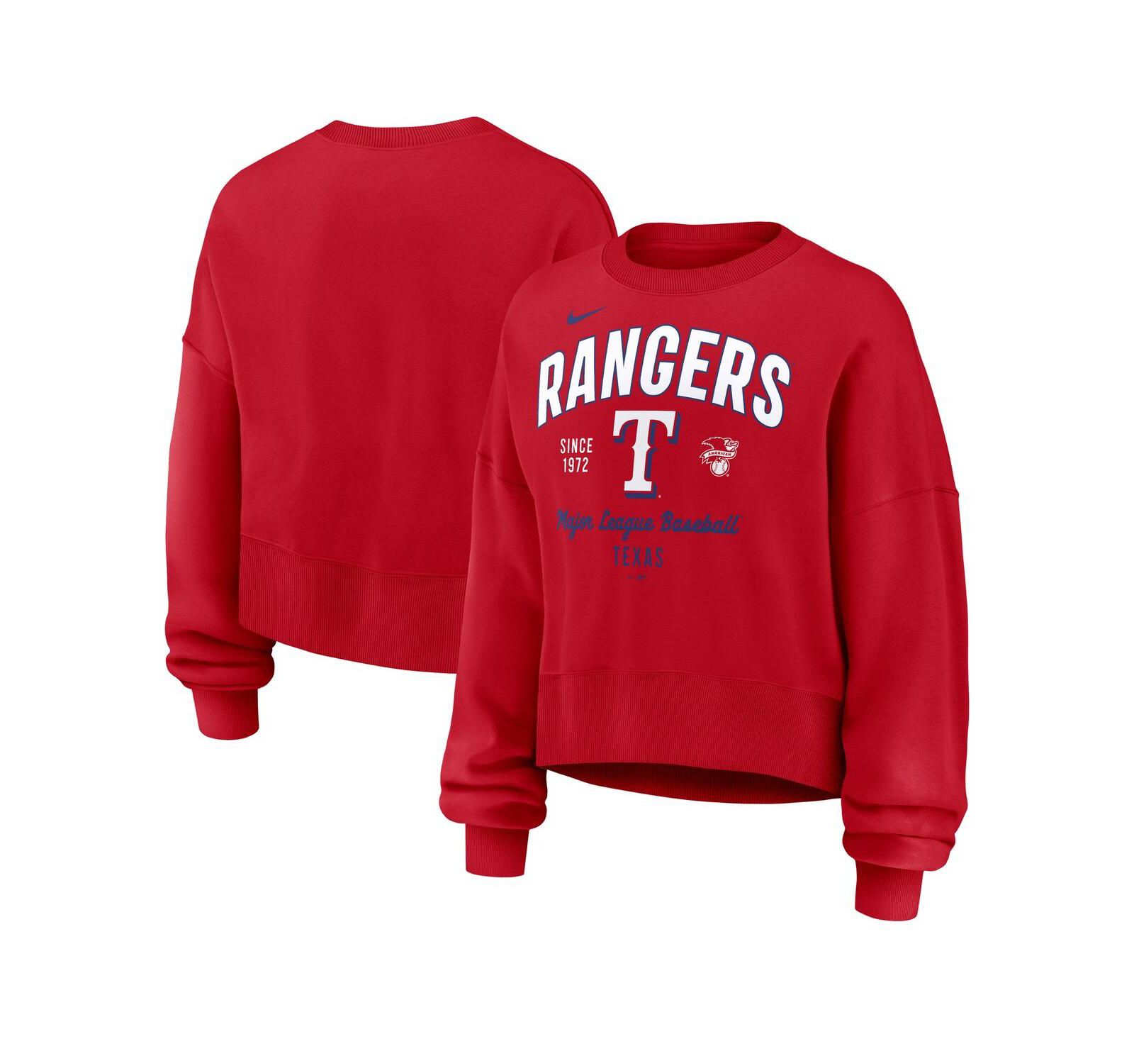 Женская укороченная толстовка Nike Red Texas Rangers Oversized Long Sleeve Cropped Pullover Sweatshirt