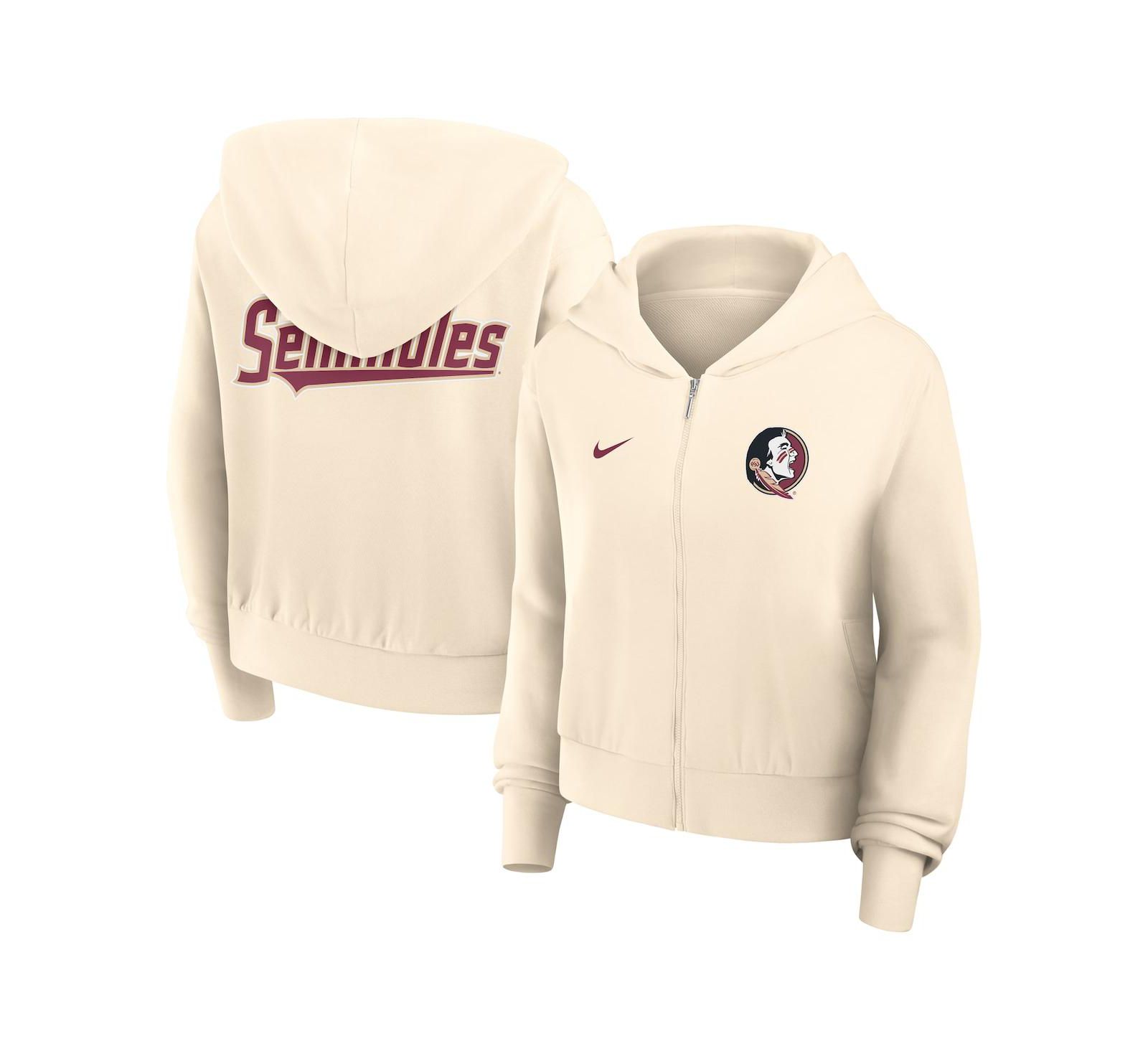 Женское укороченное худи Nike Florida State Seminoles Cream Full-Zip