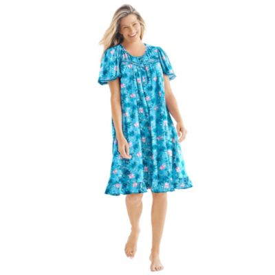 Dreams & Co. Plus Size Dreams and Co. Short Floral Print Cotton Gown