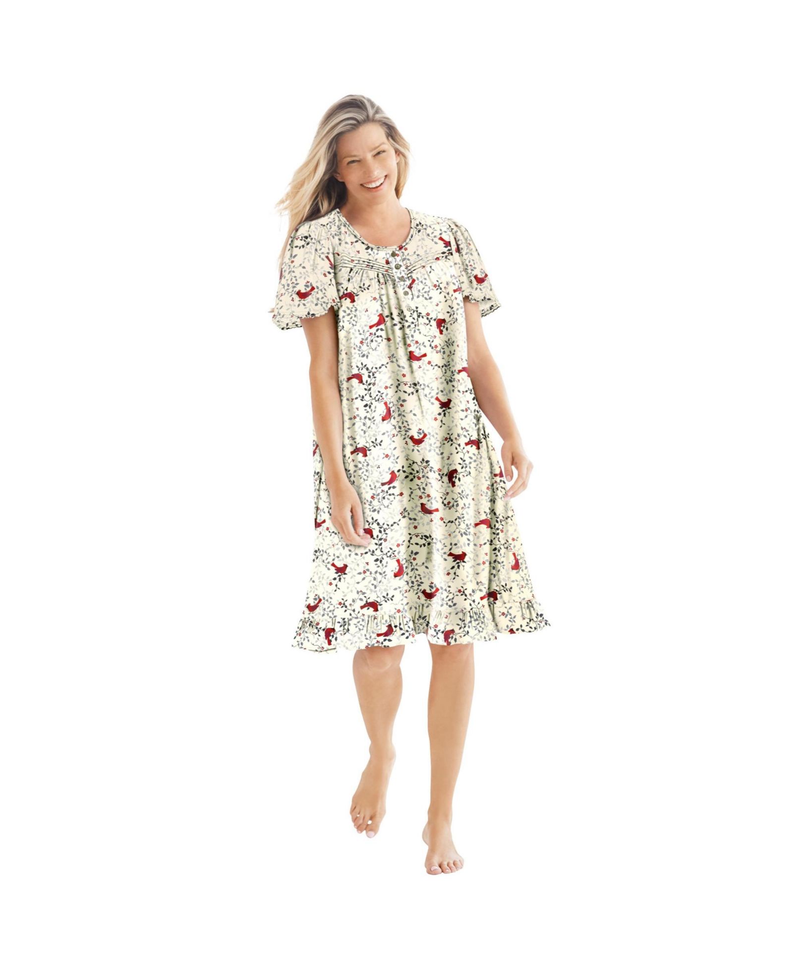 Dreams & Co. Plus Size Dreams and Co. Short Floral Print Cotton Gown