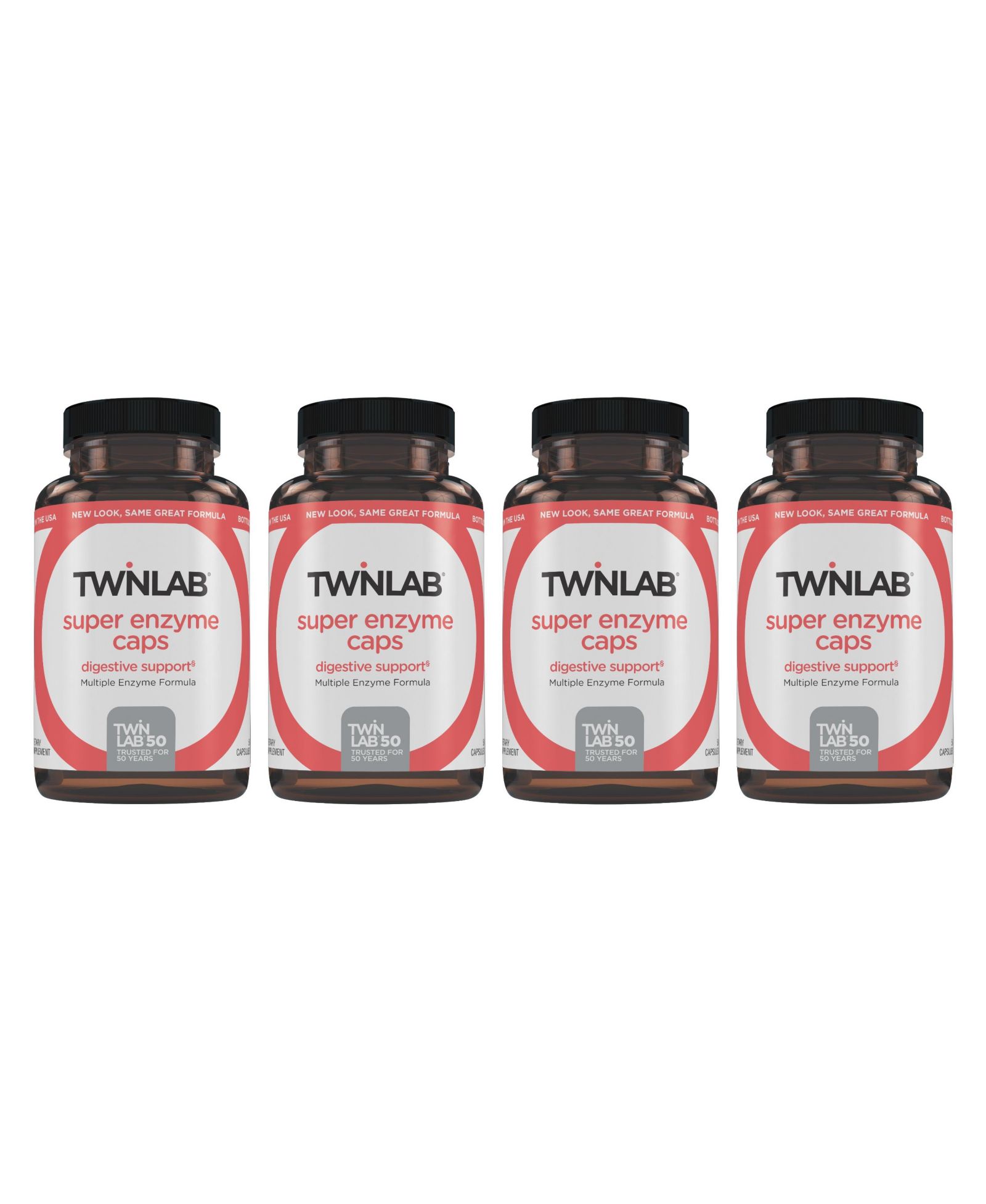 Биологически активная добавка Twinlab Super Enzyme Caps - Constipation Supplement с Digestive Enzymes - 50 Capsules (Pack of 4)