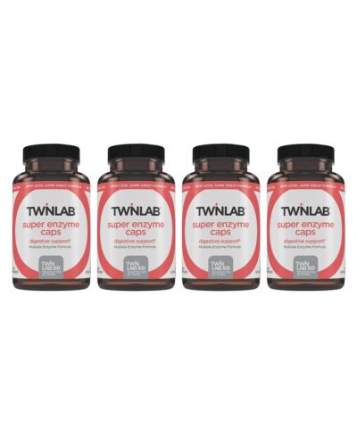Twinlab Super Enzyme Caps - Constipation Supplement with Digestive Enzymes - 50 Capsules (Pack of 4)