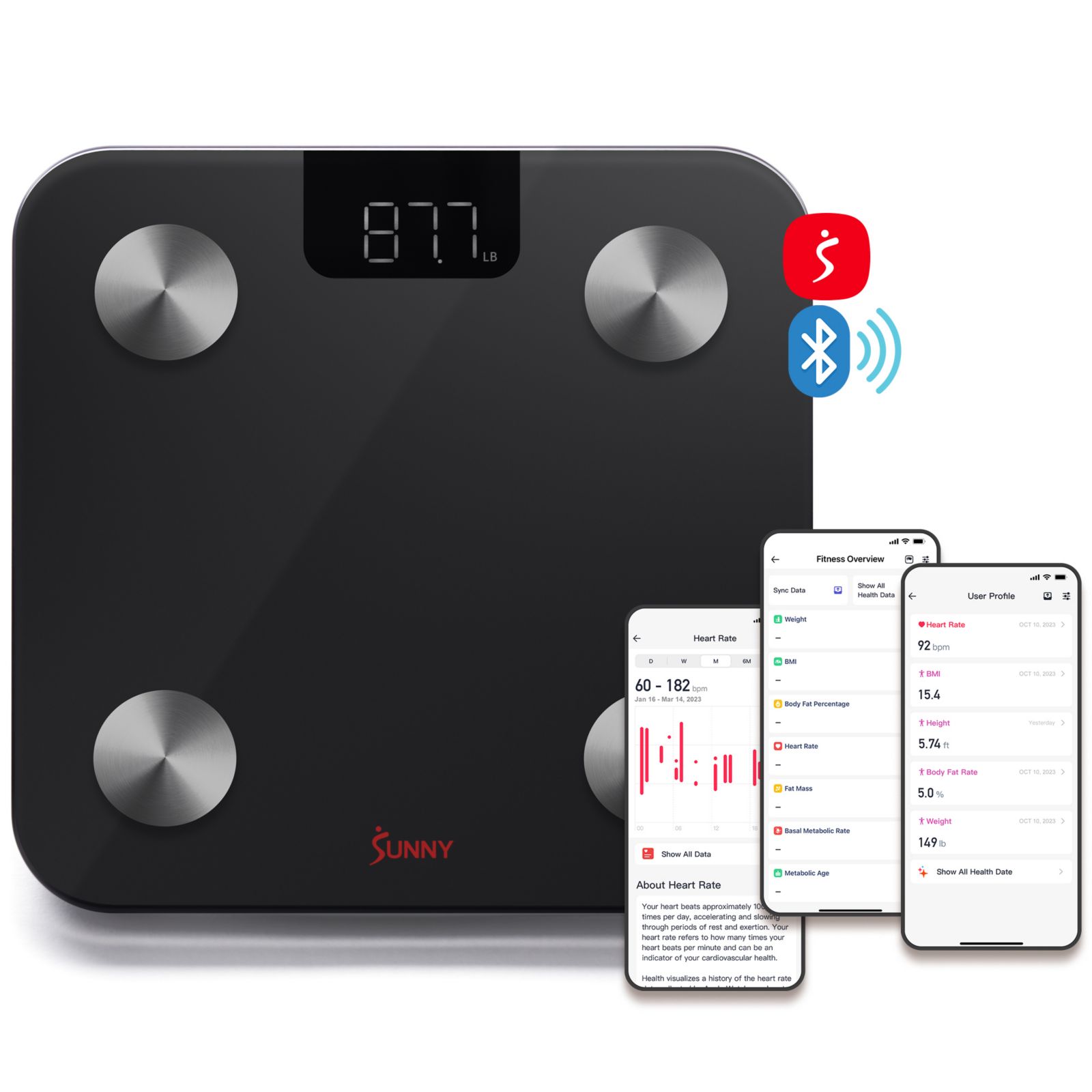 Smart Digital Body Composition Scale with 20 Metrics, Bluetooth Fitness Tracking & SunnyFit App Workouts