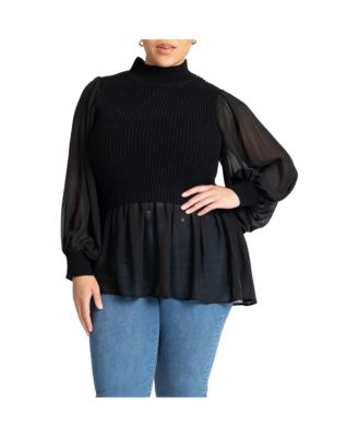 ELOQUII Women's Twofer Sweater With Chiffon