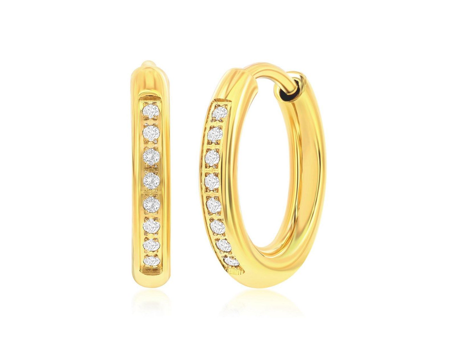 Metallo Stainless Steel, Gold Plated or Black Plated over Stainless Steel 15mm CZ Huggie Hoop Earrings