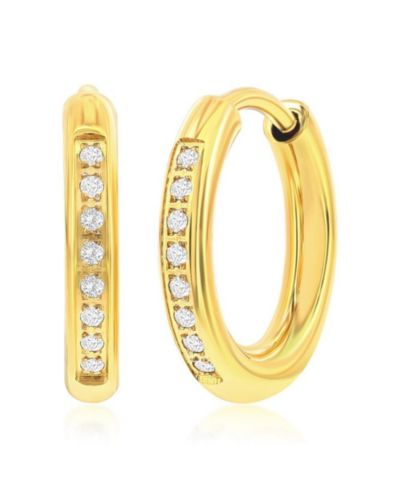 Metallo Stainless Steel, Gold Plated or Black Plated over Stainless Steel 15mm CZ Huggie Hoop Earrings