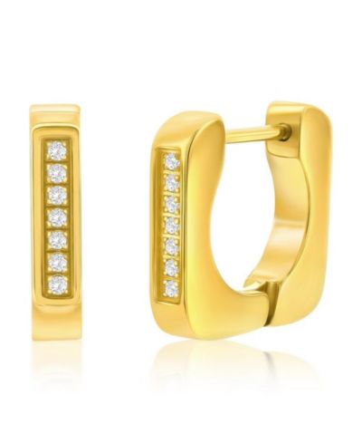 Metallo Stainless Steel or Gold Plated over Stainless Steel U-Shaped CZ Huggie Earrings