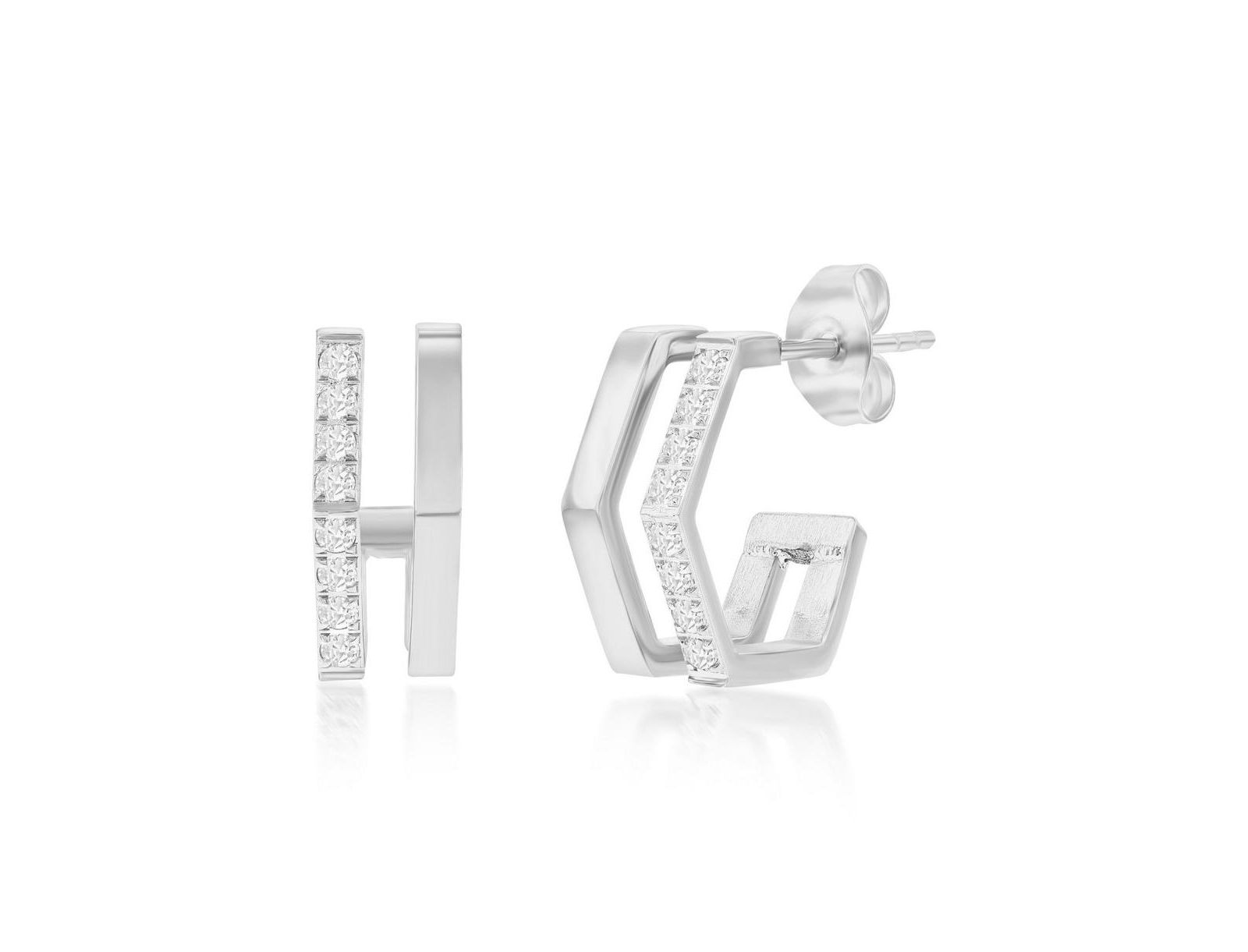 Metallo Stainless Steel, Geometric CZ Hoop Earrings
