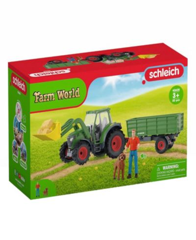 Schleich Farm World Front End Loader 8-Piece Tractor With Trailer Playset, Ages 3+