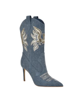 GUESS Женские сапоги Rasima Denim Rhinestone Embellished High Heel Western