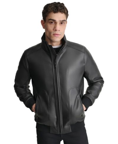 DKNY Men's Smooth Faux-Leather Bomber Jacket