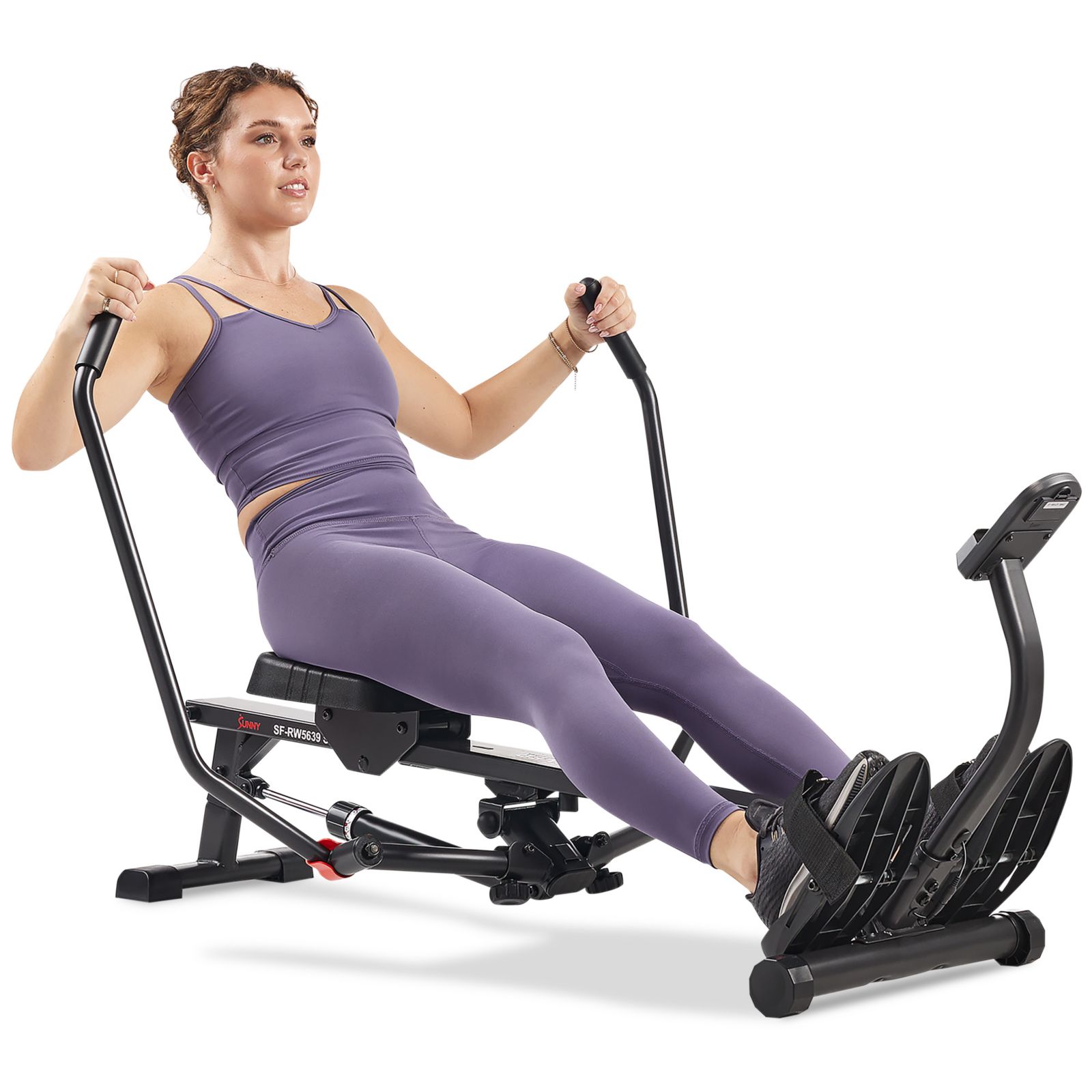 Sunny Health & Fitness Compact Full Motion Rowing Machine, Extra-Long Rail, 400 LB Weight Capacity and Free SunnyFit App via Bluetooth