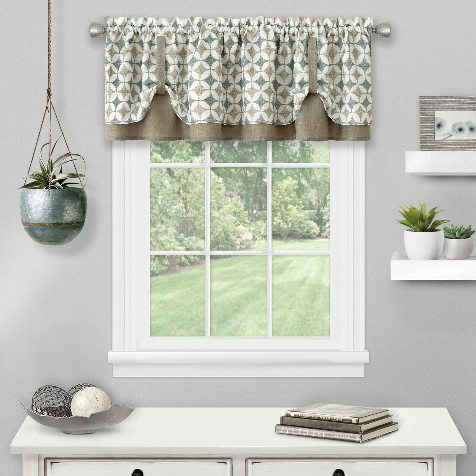 Kate Aurora  Modern Geometric Button Tuck Rod Pocket Window Valance