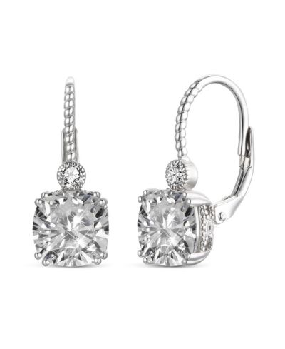Genevive Серьги Cushion-Cut CZ leverback, White Gold Plated