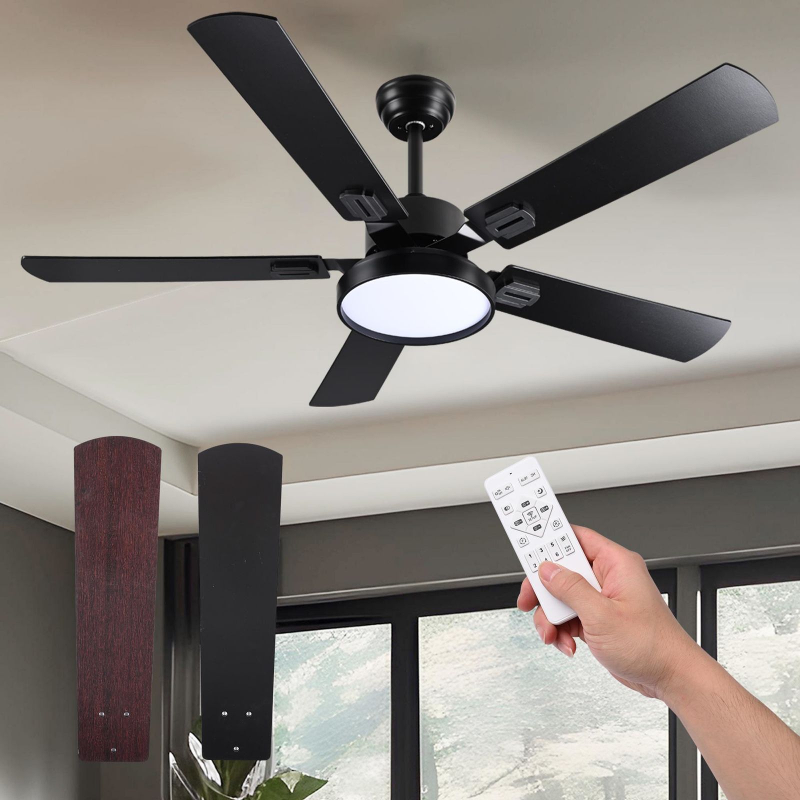 Потолочный вентилятор DELight 52" с LED люстрой и пультом управления, 6 скоростей
