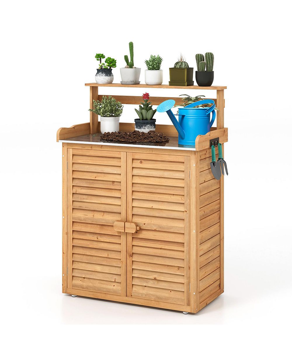 Садовый верстак Slickblue Outdoor Potting Bench с металлической столешницей