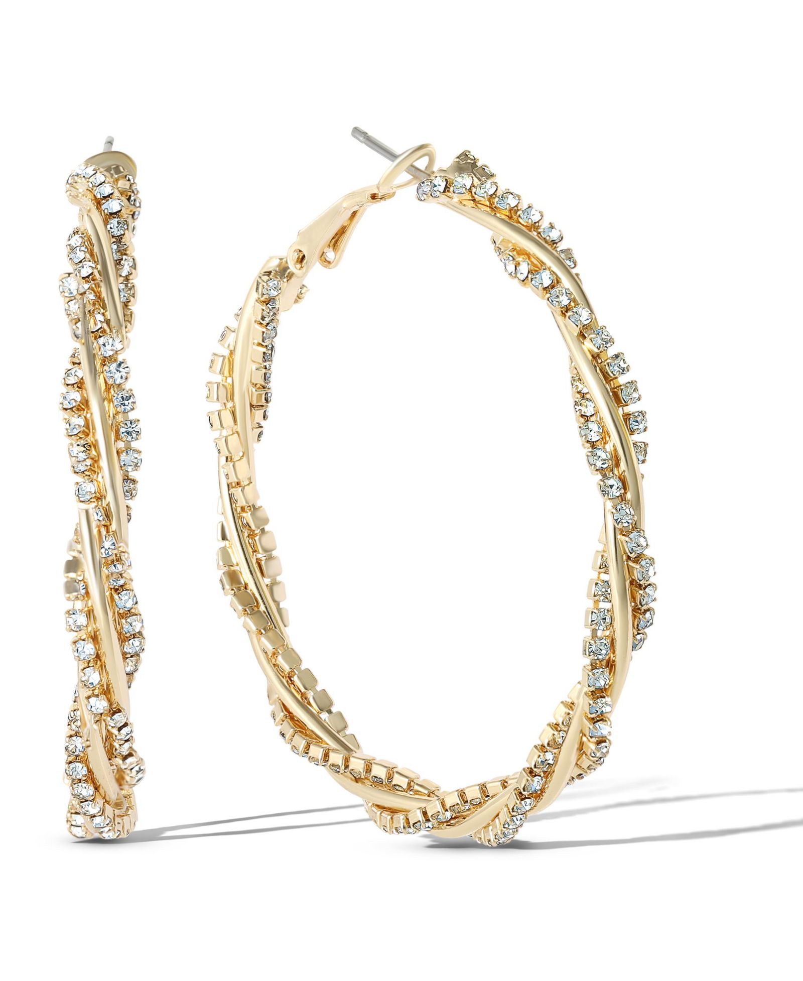 Jessica Simpson Женские серьги-кольца Spiral Hoop с кристаллами, Gold-Tone