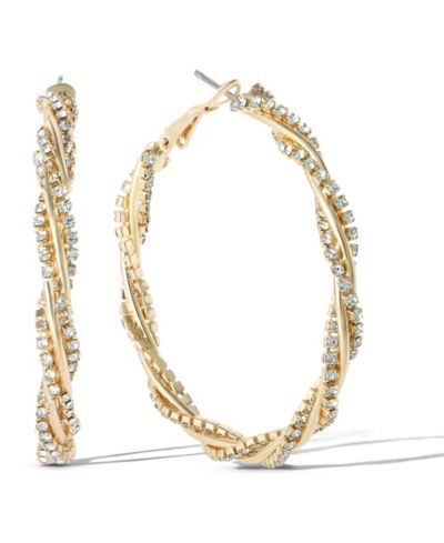 Jessica Simpson Женские серьги-кольца Spiral Hoop с кристаллами, Gold-Tone