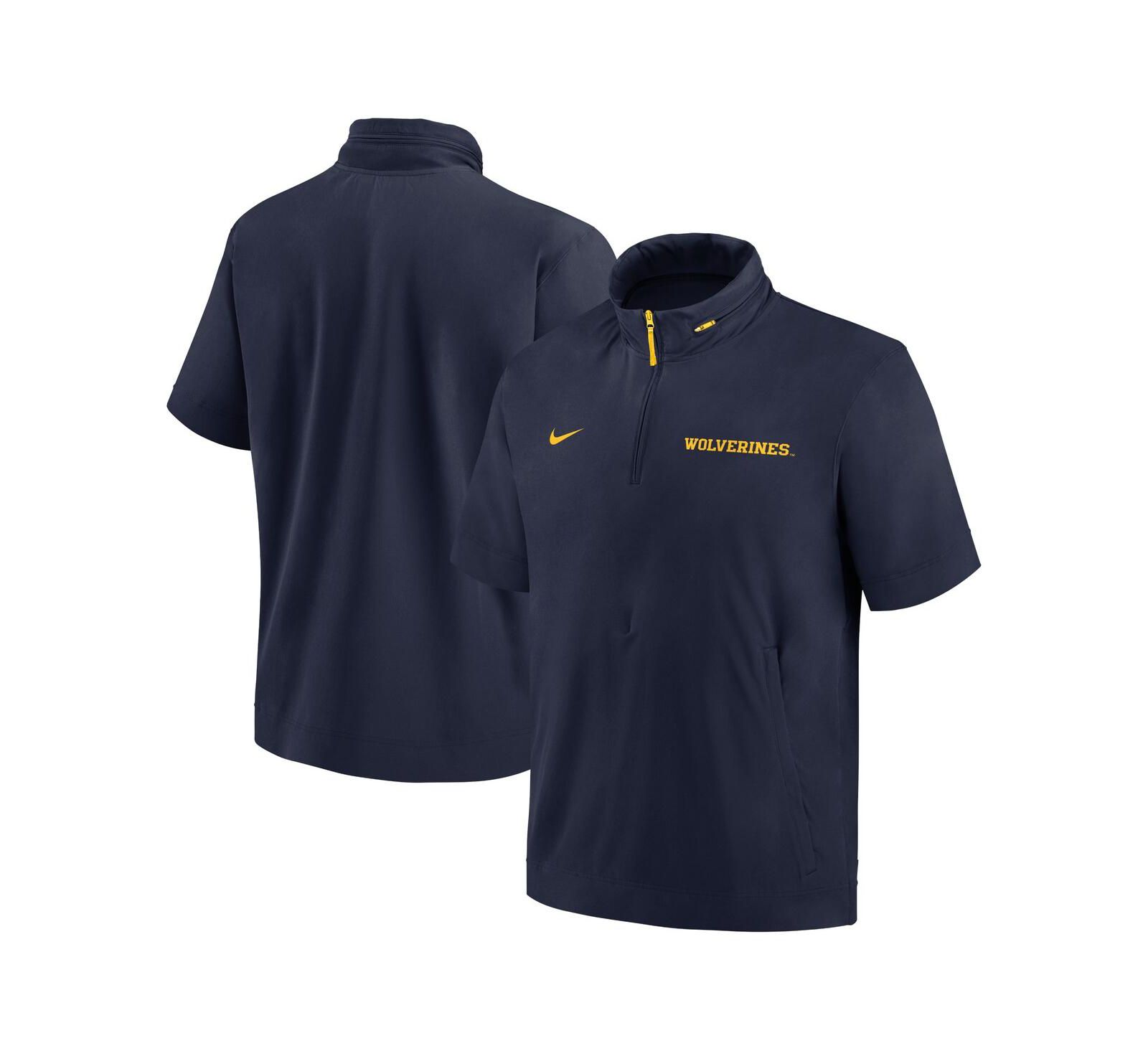 Nike Men's Navy Michigan Wolverines 2024 Sideline Coach Short Sleeve Half-Zip Hoodie Jacket