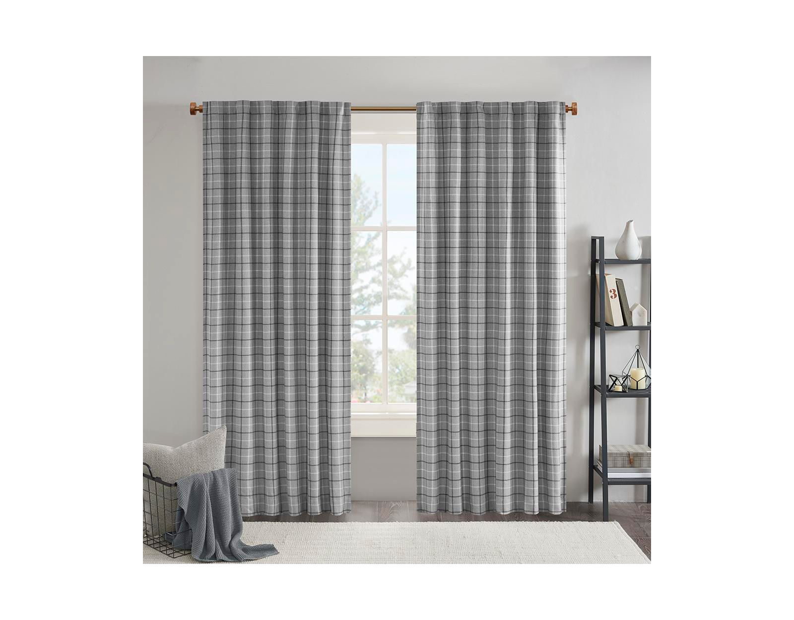 Madison Park Plaid Fleece-Lined Curtain Panel, 50x95 in, штора с подкладкой из флиса