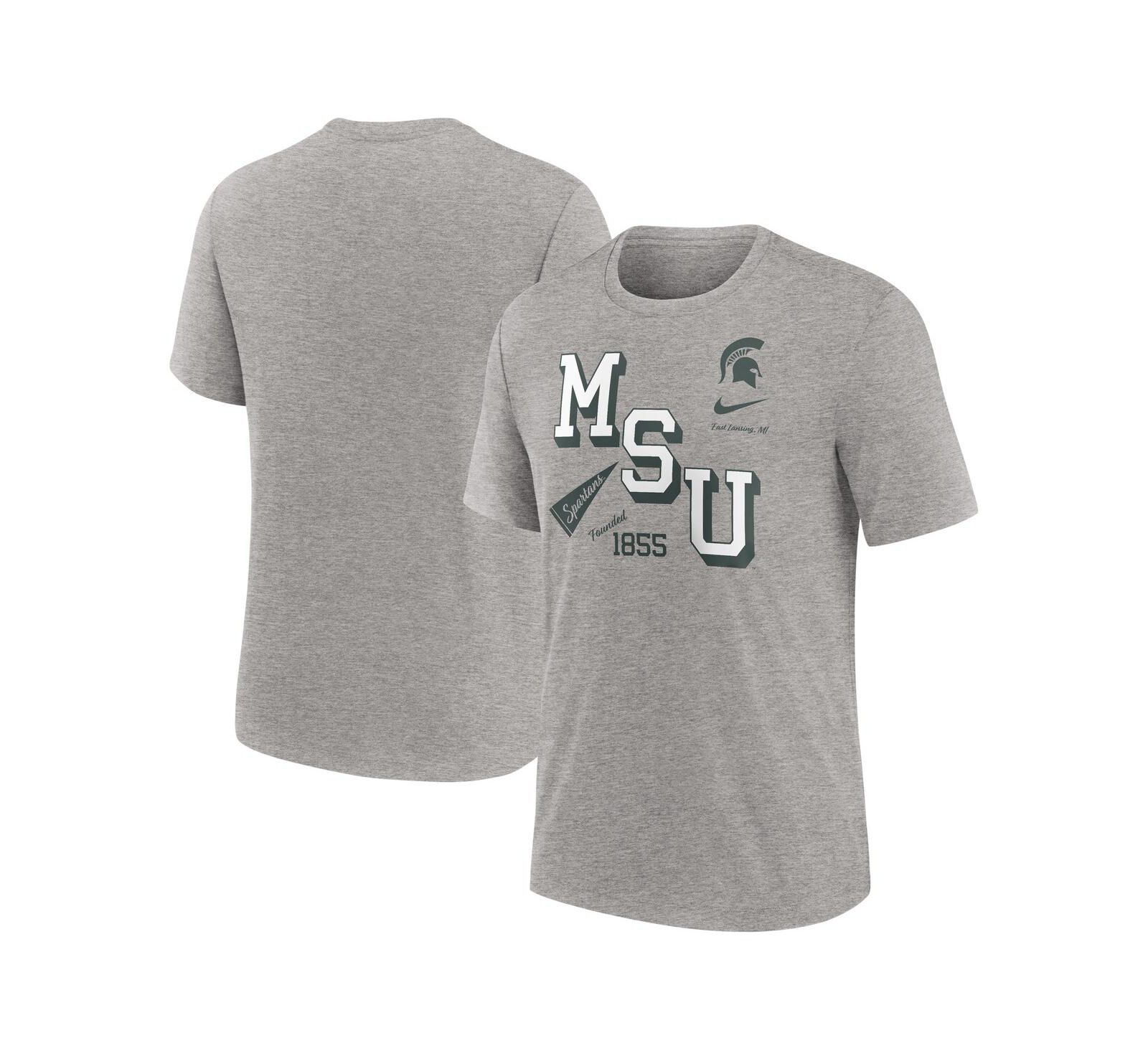 Футболка Nike Men's Heather Gray Michigan State Spartans Blitz Roll Call Tri-Blend T-Shirt