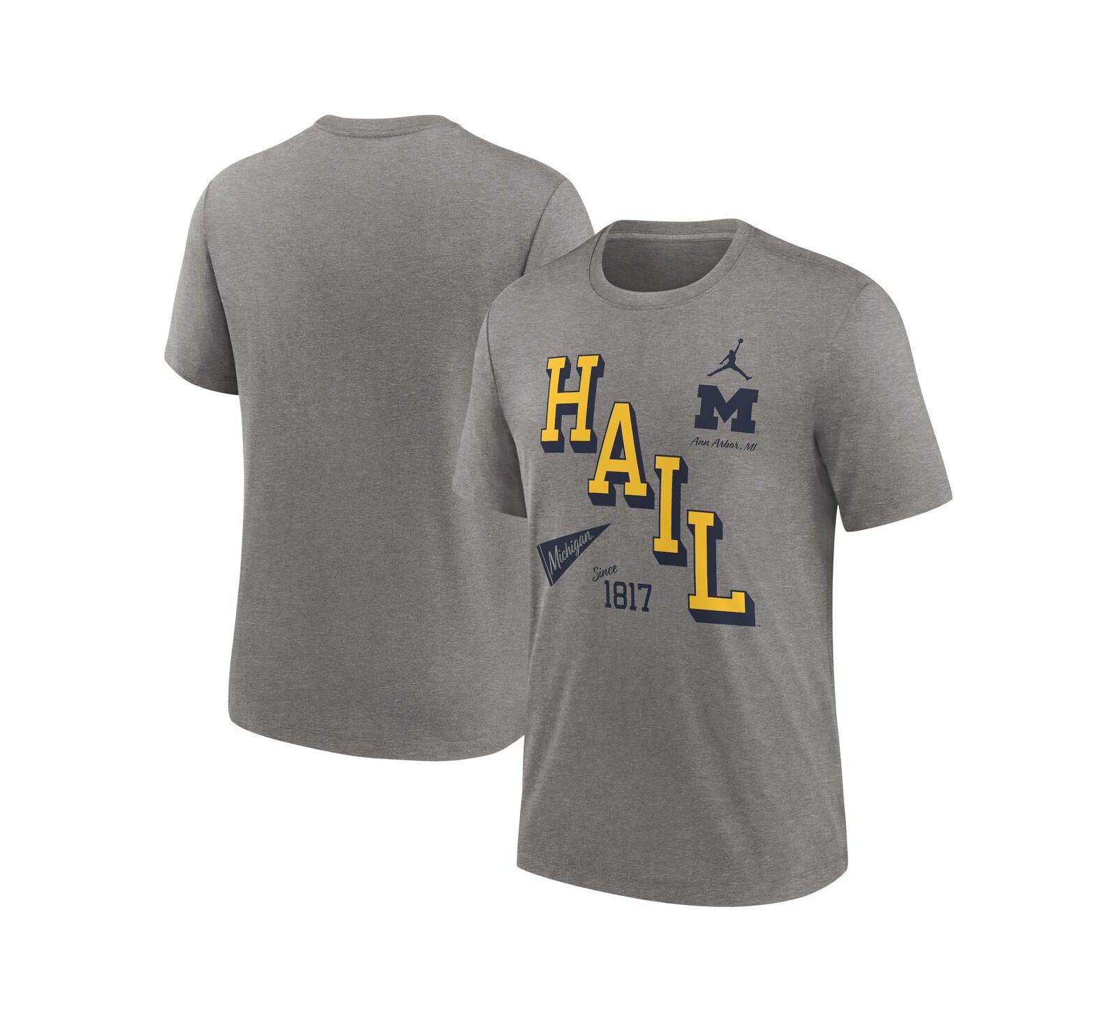 Jordan Men's Heather Gray Michigan Wolverines Blitz Roll Call Tri-Blend T-Shirt