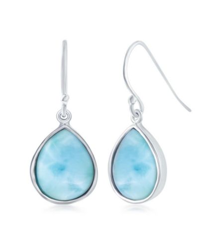 Caribbean Treasures Sterling Silver Teardrop Larimar Earrings