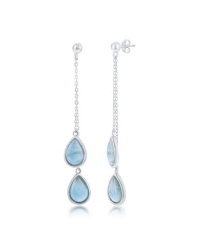 Caribbean Treasures Sterling Silver Double Pear-Shaped Larimar Dangling Chain Earrings