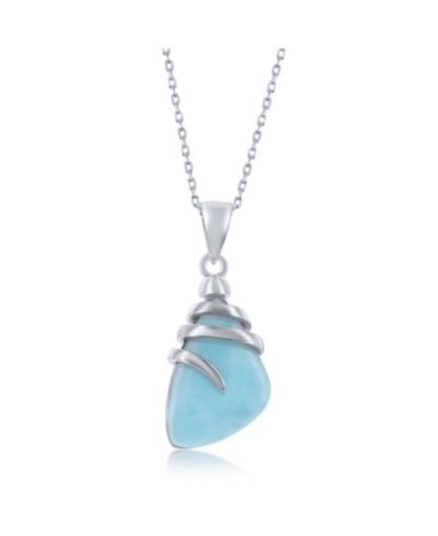 Caribbean Treasures Sterling Silver Irregular Shaped Larimar Twist Design Pendant