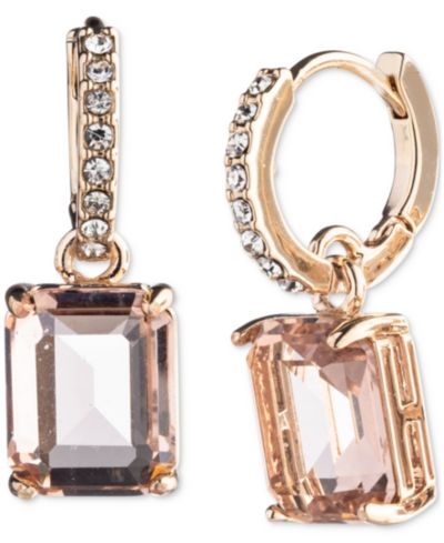 Серьги Lauren Ralph Lauren Gold-Tone Rectangle Crystal Charm Pavé Huggie Hoop