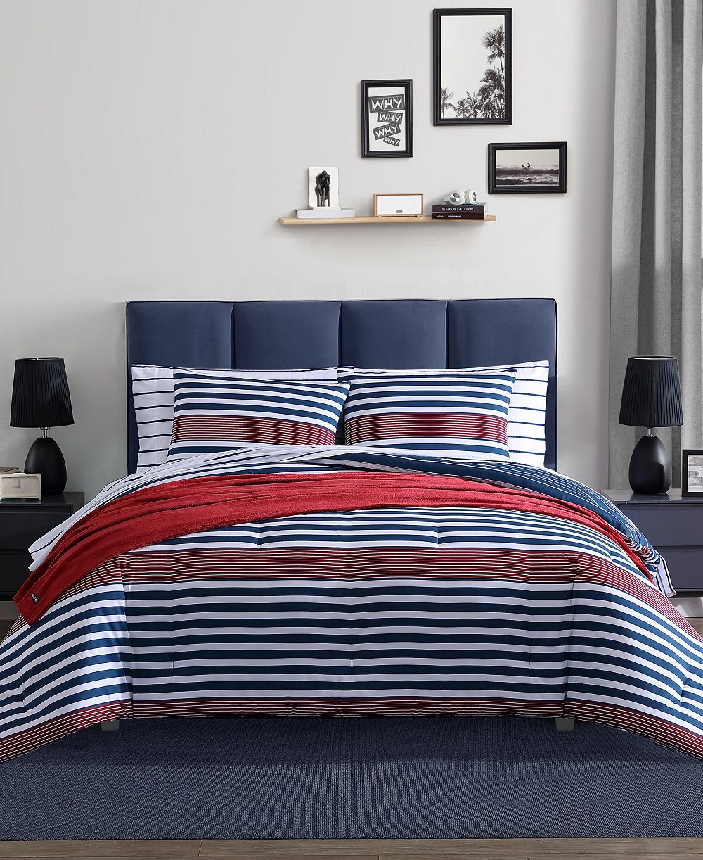 Nautica Kennedy Stripe 3 Piece Comforter Set, Full/Queen