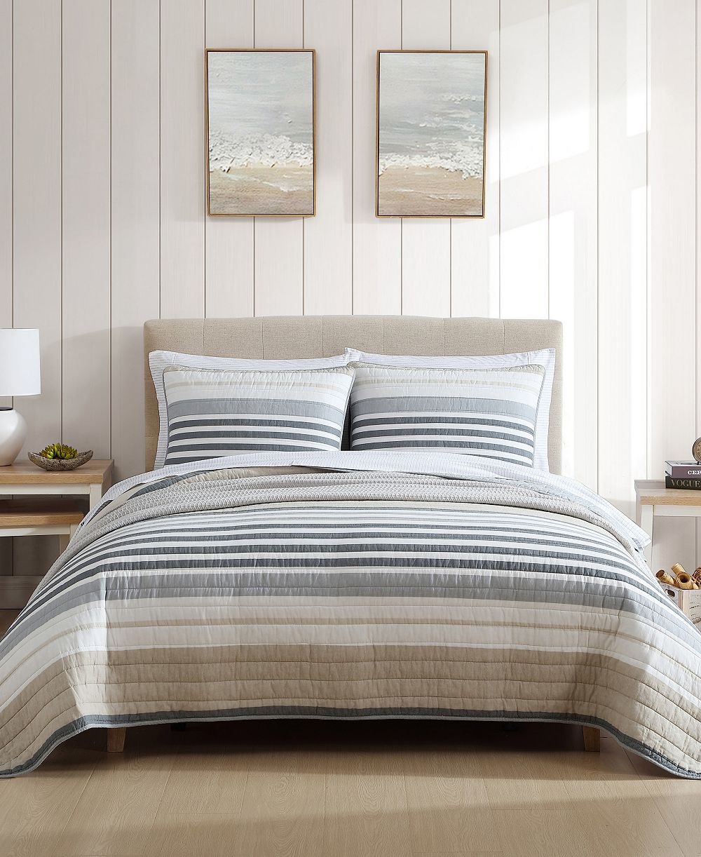 Nautica Dover Stripe реверсивный комплект из 3 стеганых покрывал, Full/Queen