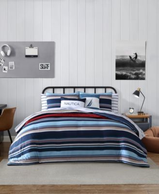 Nautica Colton Stripe 5 Piece Comforter Set, Full/Queen