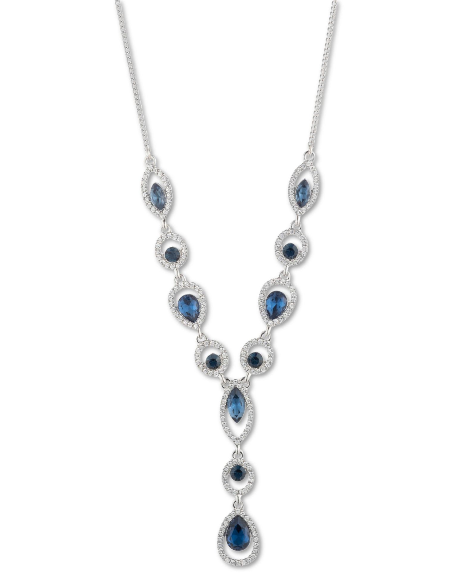 Givenchy Silver-Tone Pavé Stone Lariat Necklace, 16" + 3" extender