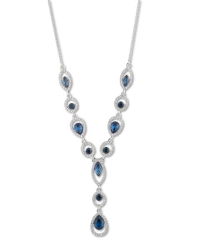 Givenchy Silver-Tone Pavé Stone Lariat Necklace, 16" + 3" extender
